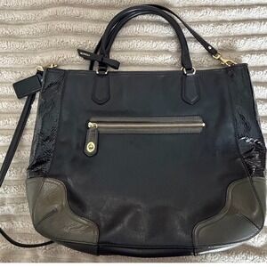 Coach Madison Black Leather Tote Bag Grey Patent Trim 25057 Handbag‎